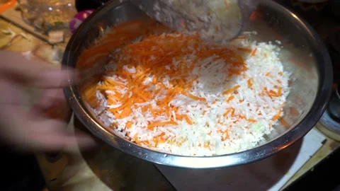 Closeup emptying shredded cabbage and carrot from a food processor Stock Footage 146019598