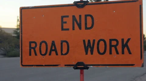 Closeup of an End Road Work Safety Sign Stock Footage 64364150