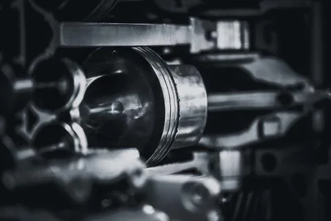 Closeup engine piston. motor engineer photography black and white art with .. Stock Photos