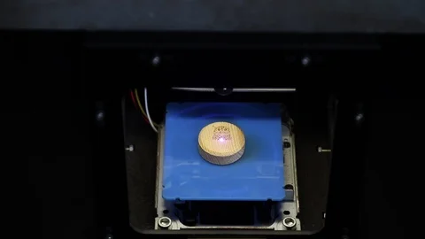 Closeup of an engraving with laser printer of an owl on wood Stock Footage 86554698