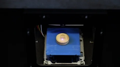 Closeup of an engraving with laser printer of an owl on wood Stock Footage 86554806