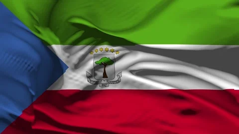 Closeup Equatorial Guniea Flag Wave Loop waving in wind Realistic Equatorial Stock Footage 320599024