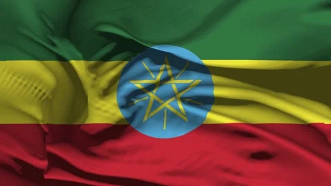 Closeup Ethiopia Flag Wave Loop waving in wind Realistic Ethiopia  Flag back Stock Footage 320599031