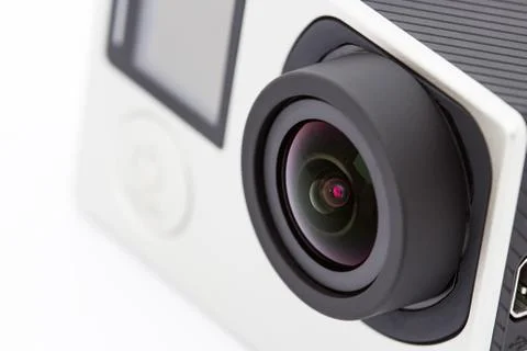 Closeup extreme camera on white background Stock Photos
