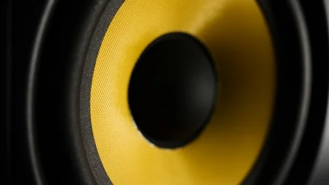 Closeup of Extremely Vibrating Sub-Woofer Playing Bass &amp; Low Frequencies Capture 스톡 동영상 92786987