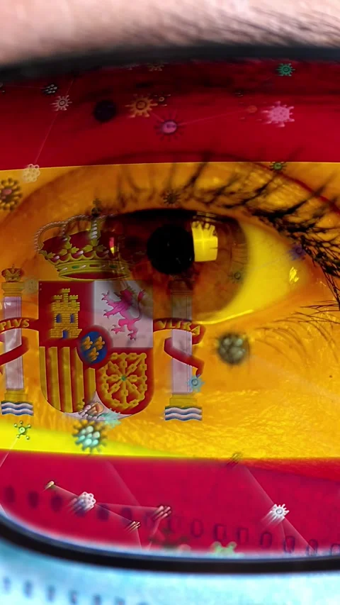 Closeup, eye, part of doctor face in medical mask, glasses, which painted in Stock Footage 316468569