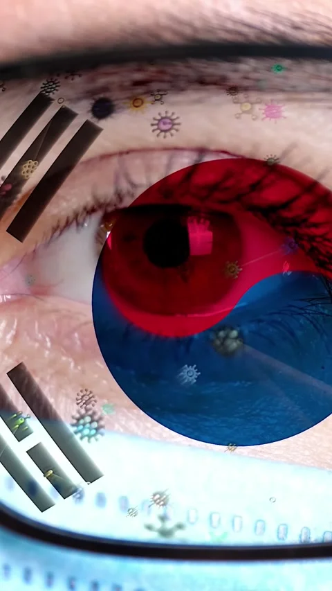 Closeup, eye, part of doctor face in medical mask, glasses, which painted in Stock Footage 316468583