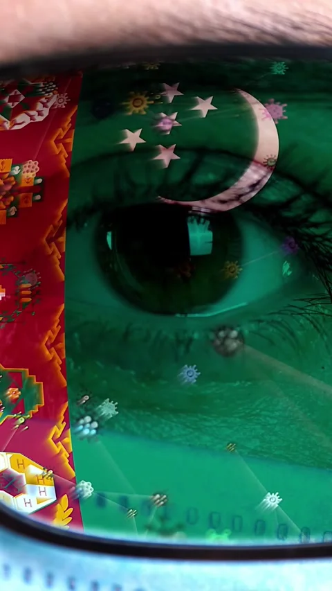 Closeup, eye, part of doctor face in medical mask, glasses, which painted in Stock Footage 318727469