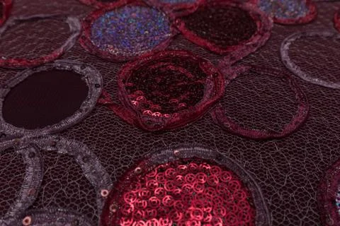 Closeup of fabric with violet patterns with textile texture background Stock Photos