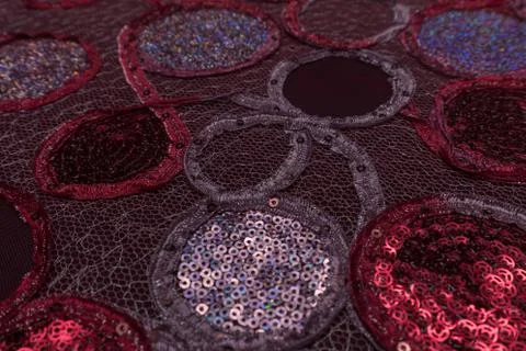 Closeup of fabric with violet patterns with textile texture background Stock Photos