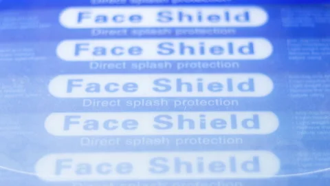 Closeup of face shield stacked together Stock Footage 145171737
