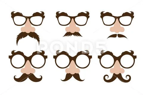Closeup of a fake nose and glasses, with mustache and furry eyebrows Stock Illustration