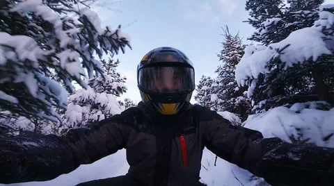 Closeup of a Fast Snowmobile Driver Stock Footage 59723551