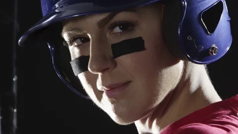 Closeup of female baseball player Stock-Footage 80133183