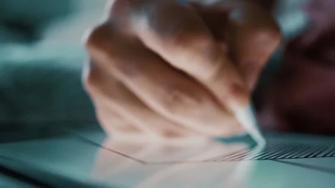 Closeup female hand draws on a graphics tablet Stock Footage 148403301