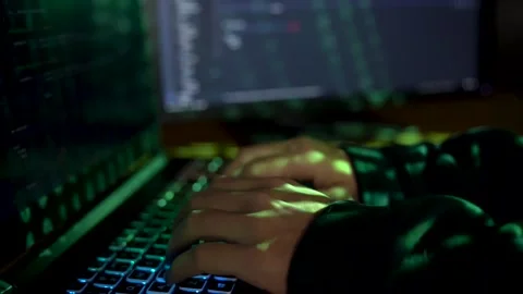 Closeup female hands is hacking password. Programmer software developer is ty Stock Footage 149298793