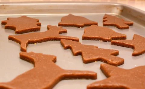 Closeup of festive gingerbread biscuits ready to baked Stock Photos