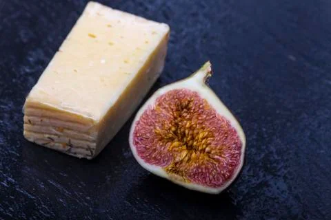 Closeup of a fig with cheese Stock Photos