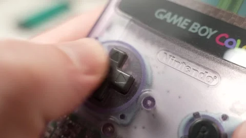 Closeup Finger Playing On a Nintendo Game Boy Console Stock Footage 263823772