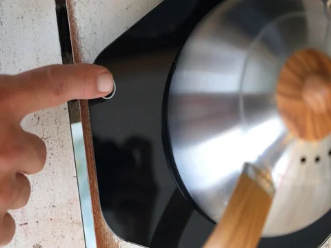 Closeup Of Finger Presses the Button on Coffee Machine Stock Footage 77225945