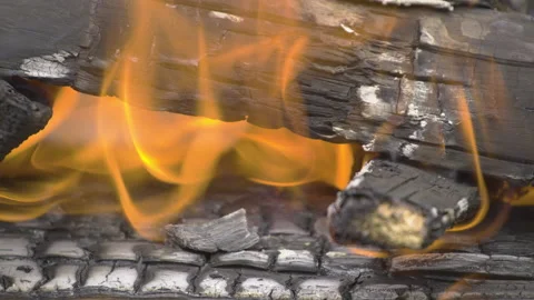 Closeup of Fire Burning in Fireplace (6K) Stock Footage 133098937
