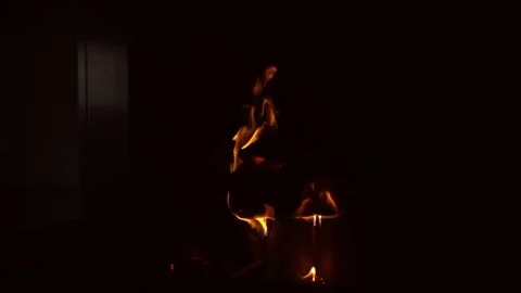 Closeup of fire in chimney at darkness Stock Footage 82217263