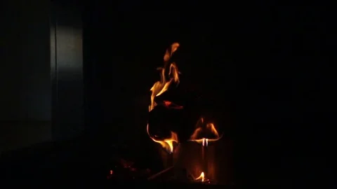 Closeup of fire in chimney at darkness Stock Footage 82217314