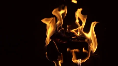 Closeup of fire in chimney at darkness Stock Footage 82217353