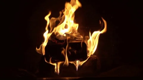 Closeup of fire in chimney at darkness Stock Footage 82217382