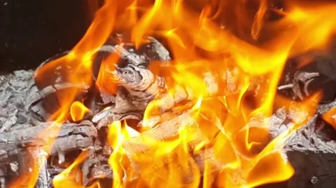 Closeup fire flame in brazier Stock Footage 52366281
