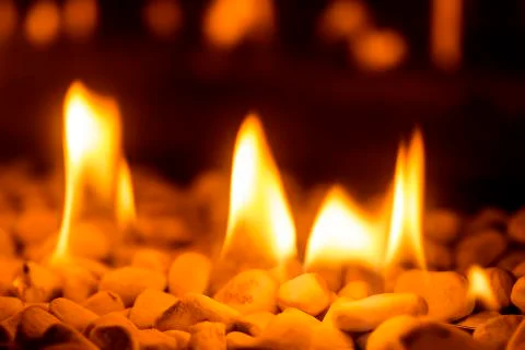 Closeup of fire flames in a chimney Stock Photos