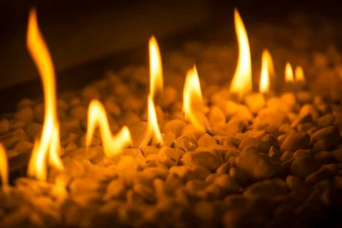 Closeup of fire flames in a chimney Stock Photos
