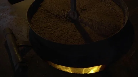 Closeup Of Fire Heating Flaxseed, Part Of Process Of Creating Flaxseed Oil Stock Footage 71293655