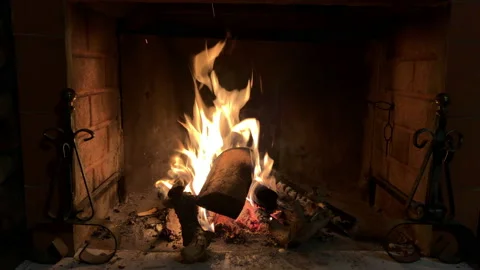 Closeup of a fireplace. Relaxing background Stock Footage 145953427