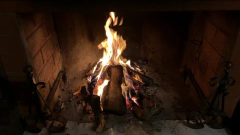 Closeup of a fireplace. Relaxing background. Warm concept, top view Stock Footage 145953405
