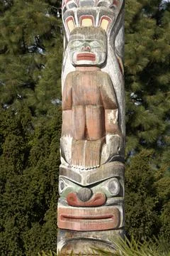 Closeup of a First Nations Totem Pole, Vancouver, Canada Stock Photos