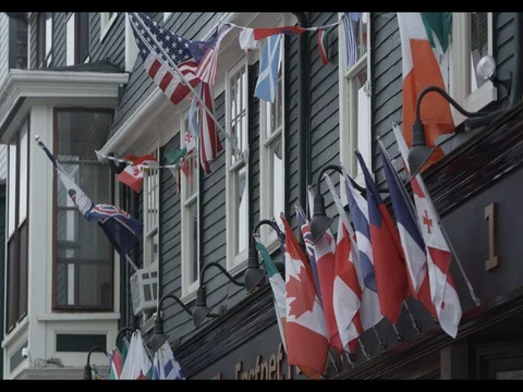 Closeup of Flags on Bar in Newport Rhode Island Video stock 76651089