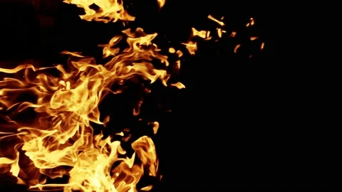 Closeup of flames burning on black background in slow motion Video stock 113263660