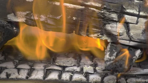Closeup Flames Burning On Log In Fireplace (6K 50fps) Stock Footage 133148609