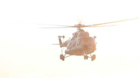 Closeup of flying helicopter with working propeller Stock Footage 260005997