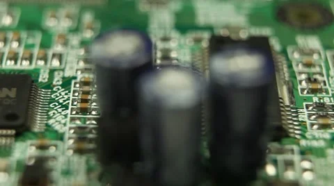 Closeup Focus Mainboard View Green Memory Silicone Board Electrical Equipment Video stock 8765692
