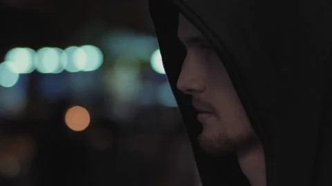 Closeup Focused Side View Shot of Man with a Mean Stare Video stock 150088292