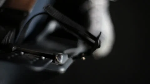 Closeup foot into rowing machine Stock Footage 22994735