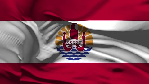 Closeup French Polynesia Flag Wave Loop waving in wind Realistic French Poly Stock Footage 320615128