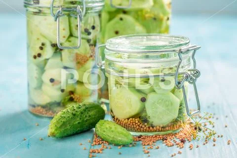 Closeup of fresh ingredients for pickled cucumber Stock Photos