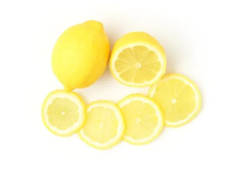 Closeup fresh lemon fruit slice on white background Foto stock