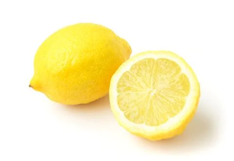 Closeup fresh lemon fruit slice on white background Stock Photos