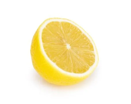 Closeup fresh lemon fruit slice isolated on white background, food and health Stock Photos