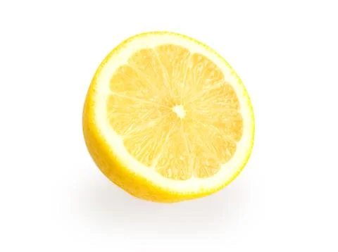 Closeup fresh lemon fruit slice isolated on white background, food and health Stock Photos