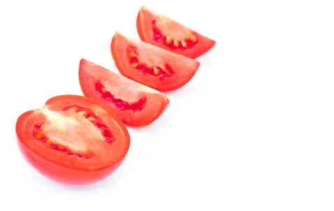 Closeup fresh red tomatoes slice on white background, food and vegetable Foto stock